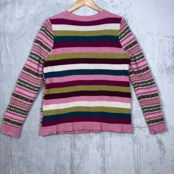 Tabitha Webb Cardigan Women's XL Wool Blend Sweater Fair Isle Stripe Button Up - Picture 2 of 13
